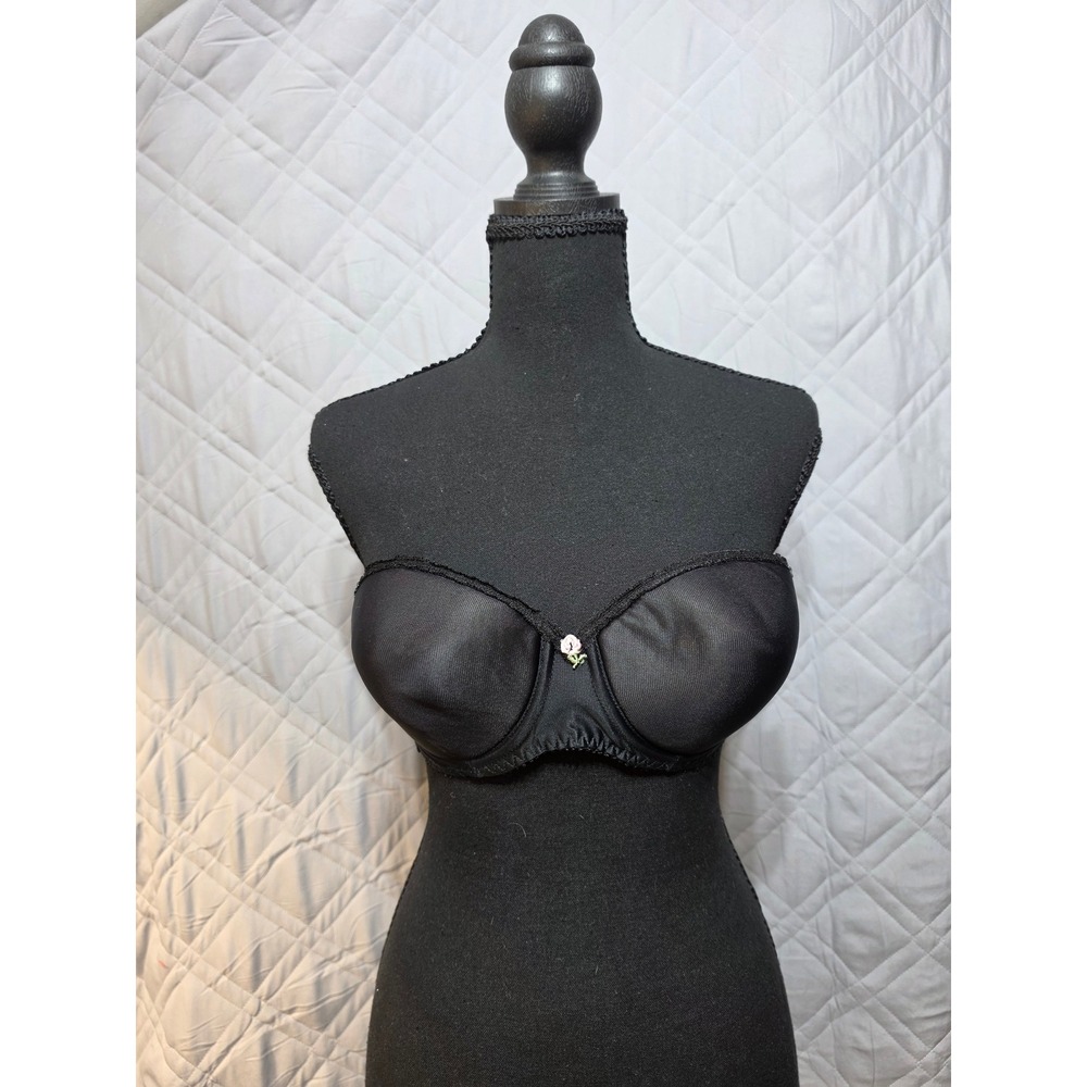 Vintage Fredericks of Hollywood Black Strapless Rosebud Bra 34C 1-5214 Underwire